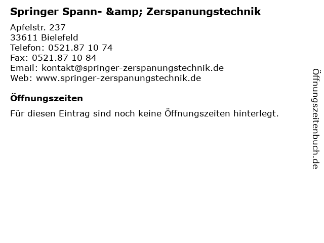 Springer Spann- & Zerspanungstechnik in Bielefeld: Adresse und Öffnungszeiten