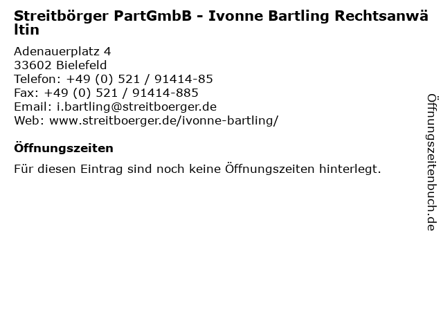 Streitbörger PartGmbB - Ivonne Bartling Rechtsanwältin in Bielefeld: Adresse und Öffnungszeiten