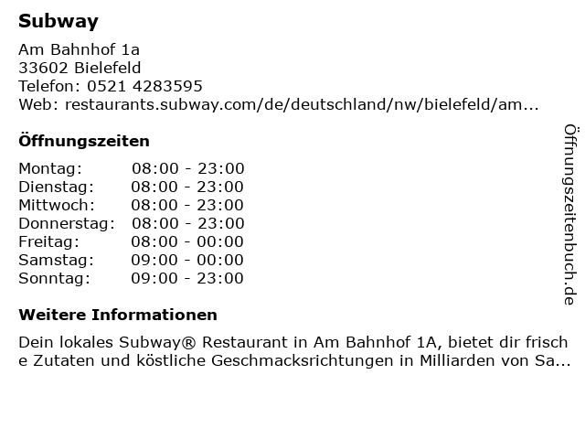 Subway in Bielefeld: Adresse und Öffnungszeiten