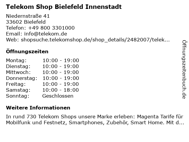 Telekom Shop Bielefeld Innenstadt in Bielefeld: Adresse und Öffnungszeiten
