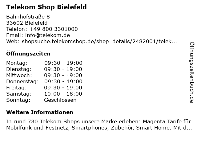 Telekom Shop Bielefeld in Bielefeld: Adresse und Öffnungszeiten
