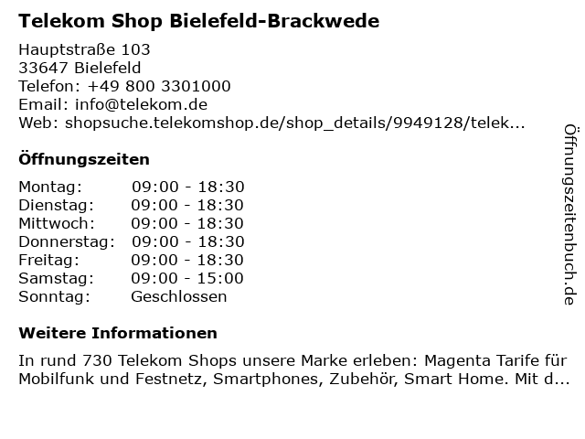 Telekom Shop Bielefeld-Brackwede in Bielefeld: Adresse und Öffnungszeiten