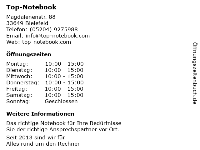 Top-Notebook in Bielefeld: Adresse und Öffnungszeiten