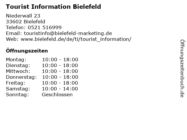 Tourist Information Bielefeld in Bielefeld: Adresse und Öffnungszeiten