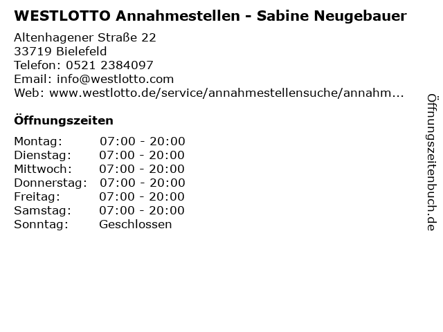 WESTLOTTO Annahmestellen - Sabine Neugebauer in Bielefeld: Adresse und Öffnungszeiten