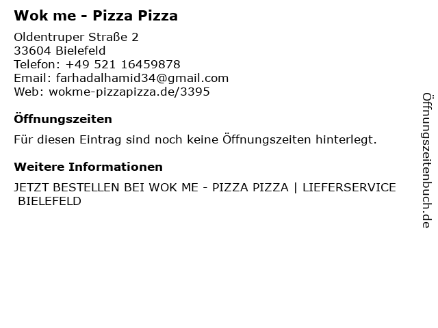 Wok me - Pizza Pizza in Bielefeld: Adresse und Öffnungszeiten