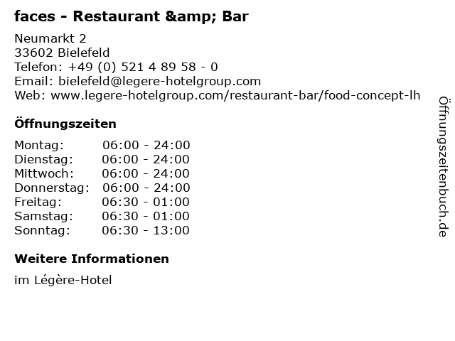 faces - Restaurant & Bar in Bielefeld: Adresse und Öffnungszeiten