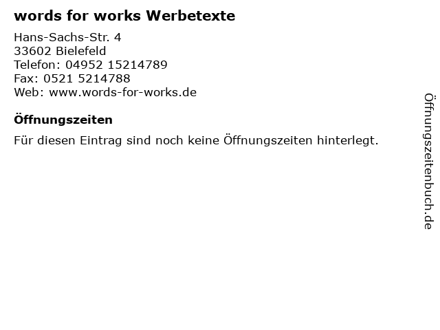 words for works Werbetexte in Bielefeld: Adresse und Öffnungszeiten