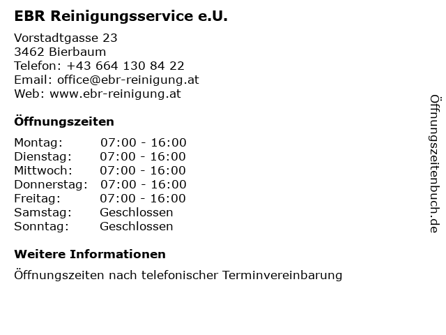 EBR Reinigungsservice e.U. in Bierbaum: Adresse und Öffnungszeiten