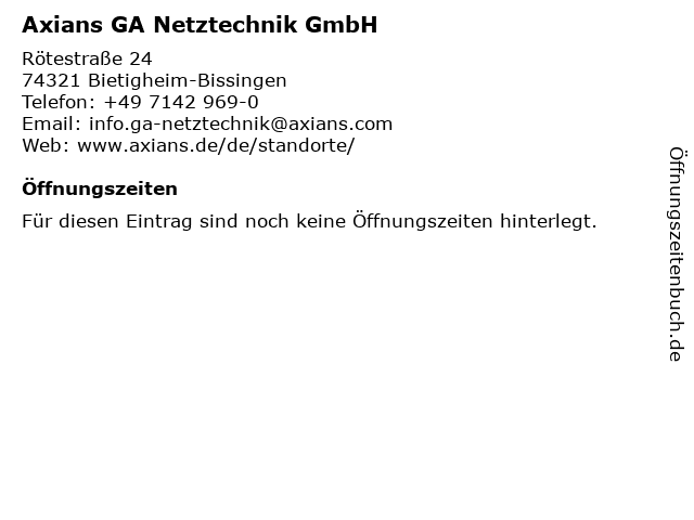Axians GA Netztechnik GmbH in Bietigheim-Bissingen: Adresse und Öffnungszeiten