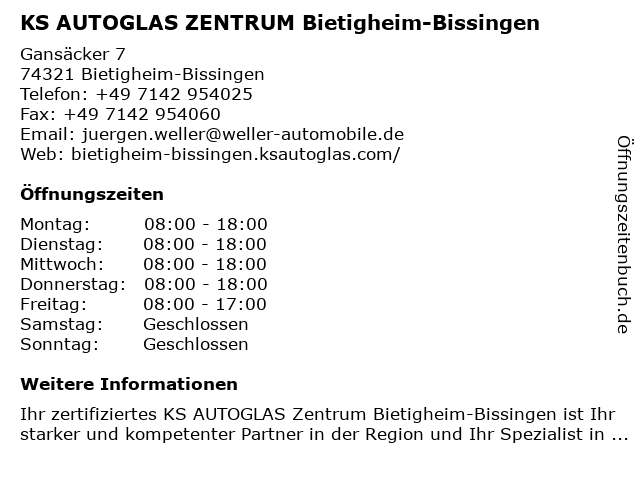 KS AUTOGLAS ZENTRUM Bietigheim-Bissingen in Bietigheim-Bissingen: Adresse und Öffnungszeiten