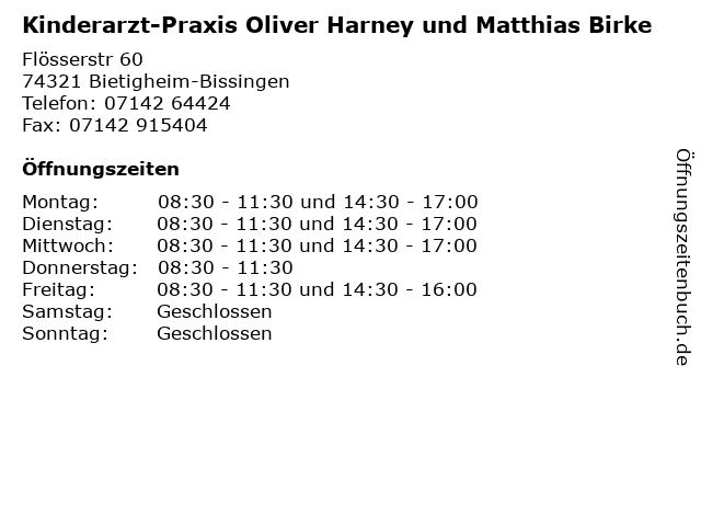 Kinderarzt-Praxis Oliver Harney und Matthias Birke in Bietigheim-Bissingen: Adresse und Öffnungszeiten