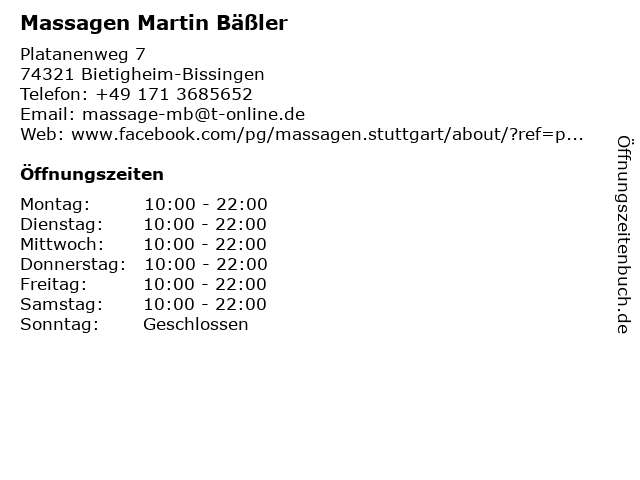 Massagen Martin Bäßler in Bietigheim-Bissingen: Adresse und Öffnungszeiten