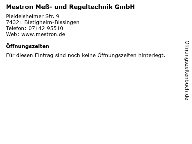 Mestron Meß- und Regeltechnik GmbH in Bietigheim-Bissingen: Adresse und Öffnungszeiten