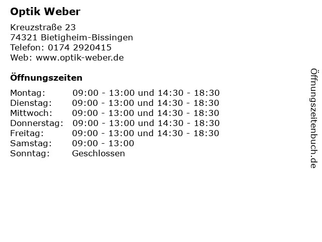 Optik Weber in Bietigheim-Bissingen: Adresse und Öffnungszeiten