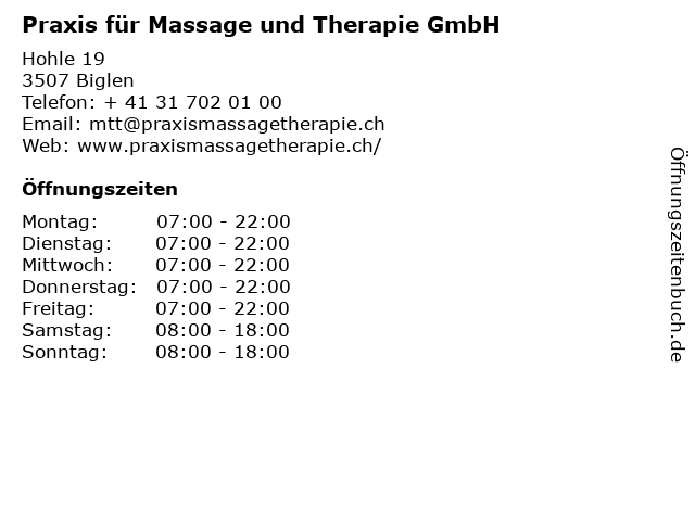 Praxis für Massage und Therapie GmbH in Biglen: Adresse und Öffnungszeiten