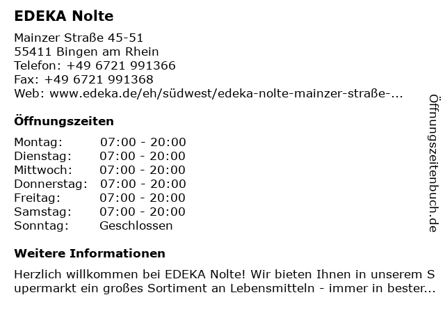 EDEKA Nolte in Bingen am Rhein: Adresse und Öffnungszeiten