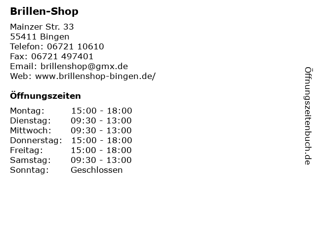 Brillen-Shop in Bingen: Adresse und Öffnungszeiten