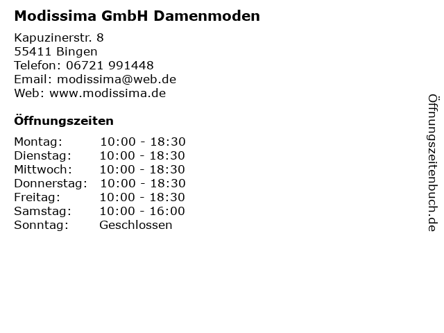 Modissima GmbH Damenmoden in Bingen: Adresse und Öffnungszeiten