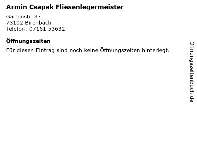 Armin Csapak Fliesenlegermeister in Birenbach: Adresse und Öffnungszeiten