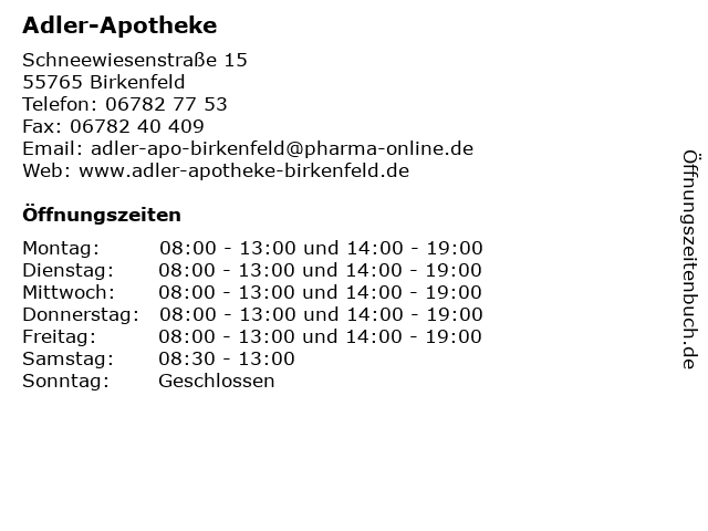 Adler-Apotheke in Birkenfeld: Adresse und Öffnungszeiten