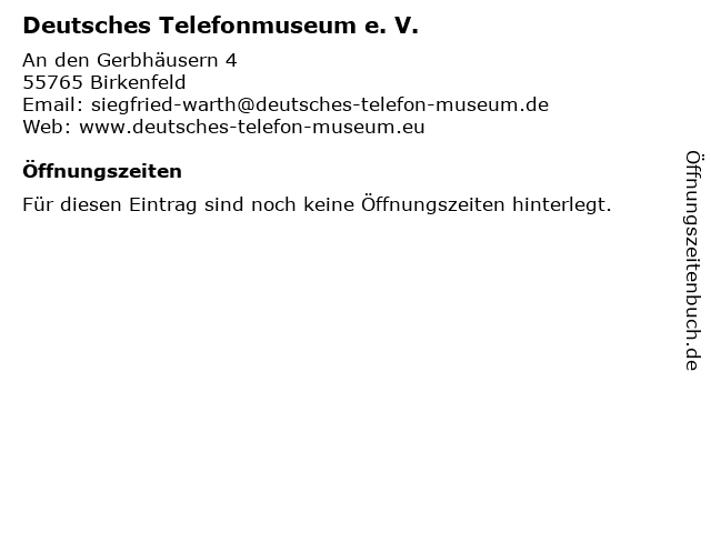 Deutsches Telefonmuseum e. V. in Birkenfeld: Adresse und Öffnungszeiten
