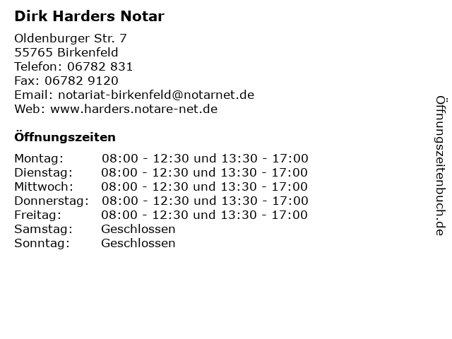 Dirk Harders Notar in Birkenfeld: Adresse und Öffnungszeiten