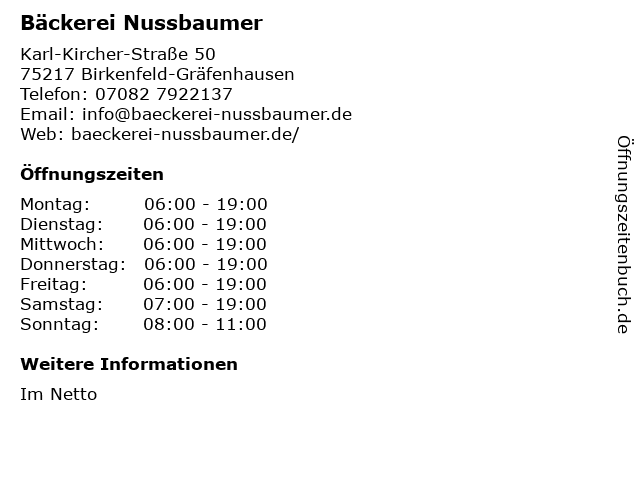 Bäckerei Nussbaumer in Birkenfeld-Gräfenhausen: Adresse und Öffnungszeiten
