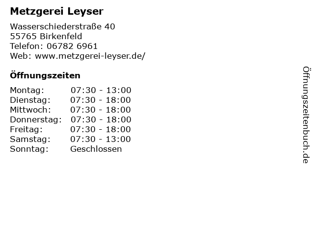 Metzgerei Leyser in Birkenfeld: Adresse und Öffnungszeiten