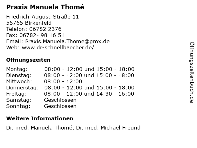 Praxis Manuela Thomé in Birkenfeld: Adresse und Öffnungszeiten