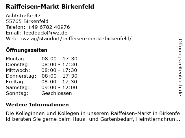 Raiffeisen-Markt Birkenfeld in Birkenfeld: Adresse und Öffnungszeiten