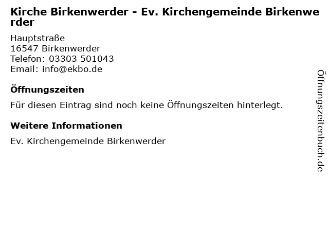 Kirche Birkenwerder - Ev. Kirchengemeinde Birkenwerder in Birkenwerder: Adresse und Öffnungszeiten