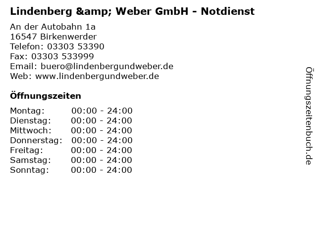 Lindenberg & Weber GmbH - Notdienst in Birkenwerder: Adresse und Öffnungszeiten