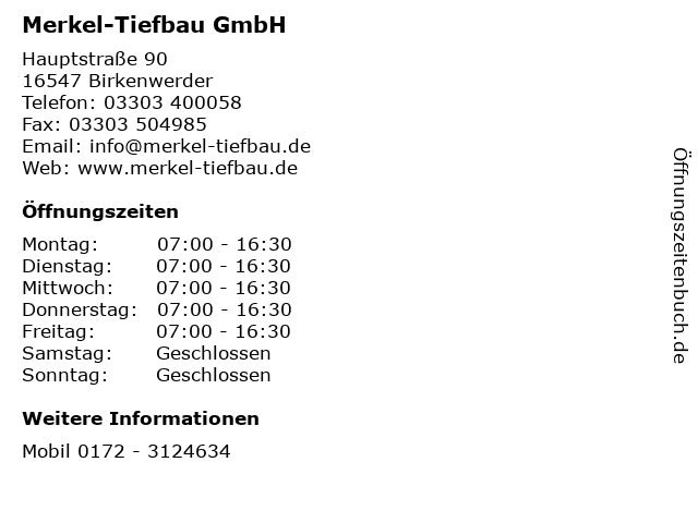 Merkel-Tiefbau GmbH in Birkenwerder: Adresse und Öffnungszeiten