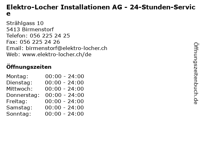 Elektro-Locher Installationen AG - 24-Stunden-Service in Birmenstorf: Adresse und Öffnungszeiten