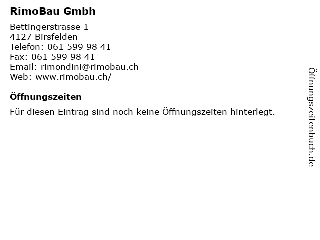 RimoBau Gmbh in Birsfelden: Adresse und Öffnungszeiten