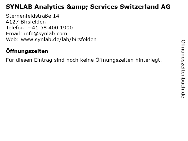 SYNLAB Analytics & Services Switzerland AG in Birsfelden: Adresse und Öffnungszeiten