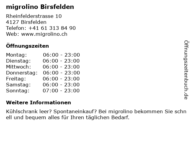 migrolino Birsfelden in Birsfelden: Adresse und Öffnungszeiten