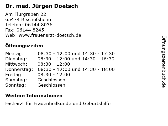 Dr. med. Jürgen Doetsch in Bischofsheim: Adresse und Öffnungszeiten