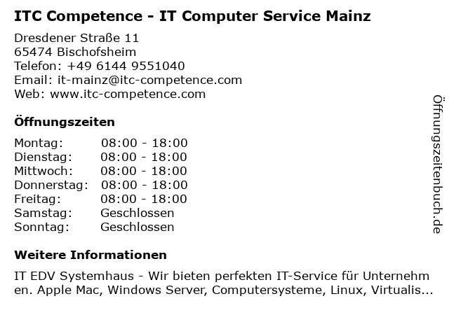 ITC Competence - IT Computer Service Mainz in Bischofsheim: Adresse und Öffnungszeiten