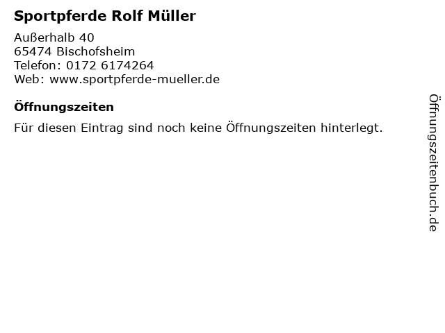 Sportpferde Rolf Müller in Bischofsheim: Adresse und Öffnungszeiten