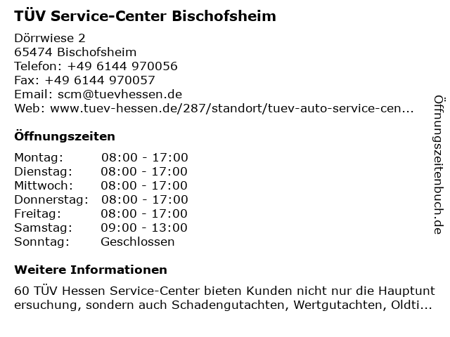 TÜV Service-Center Bischofsheim in Bischofsheim: Adresse und Öffnungszeiten