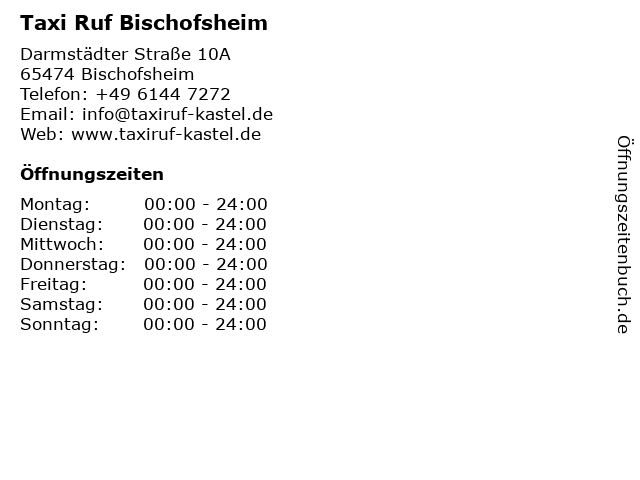 Taxi Ruf Bischofsheim in Bischofsheim: Adresse und Öffnungszeiten