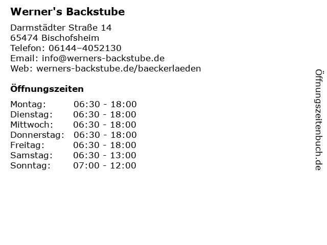 Werner's Backstube in Bischofsheim: Adresse und Öffnungszeiten