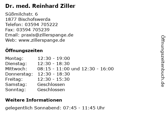 Dr. med. Reinhard Ziller in Bischofswerda: Adresse und Öffnungszeiten