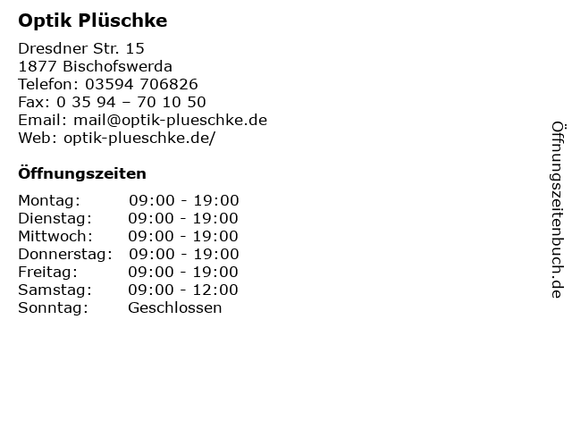 Optik Plüschke in Bischofswerda: Adresse und Öffnungszeiten