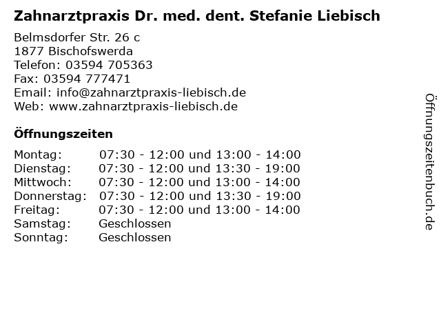 Zahnarztpraxis Dr. med. dent. Stefanie Liebisch in Bischofswerda: Adresse und Öffnungszeiten