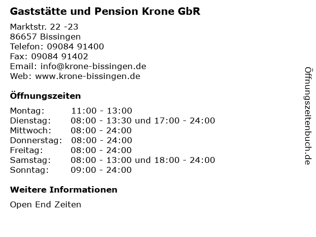 Gaststätte und Pension Krone GbR in Bissingen: Adresse und Öffnungszeiten