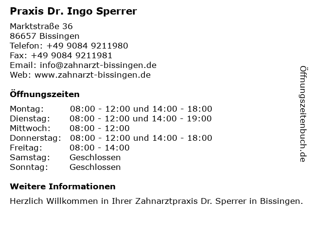 Praxis Dr. Ingo Sperrer in Bissingen: Adresse und Öffnungszeiten
