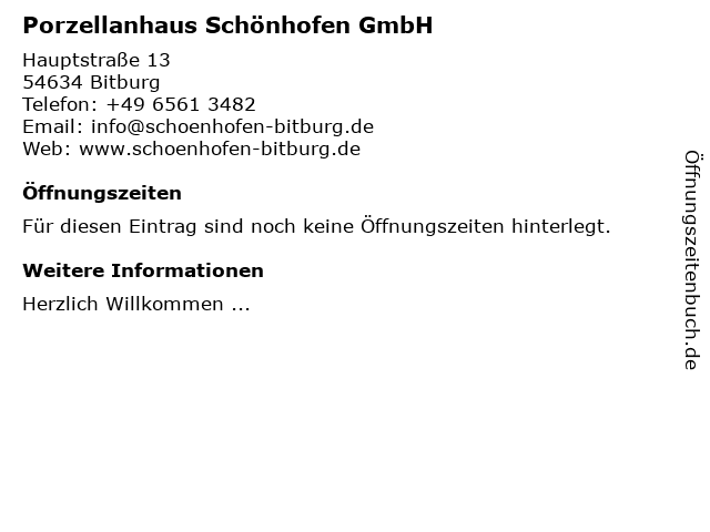 Porzellanhaus Schönhofen in Bitburg: Adresse und Öffnungszeiten